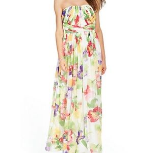 Lauren Ralph Lauren evening floral multicolor chiffon ruched strapless gown 6